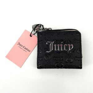 Juicy Couture Black Embossed Logo Card Case Wallet Zip Around